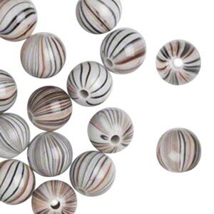Vintage Y2K Striped Round Brown Black White 12mm Acrylic Beads 10 pcs